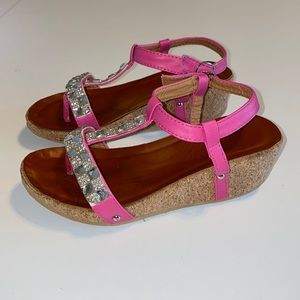 Girls size 13 pink and crystal wedge sandals.